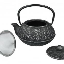 Ceainic din fontă cu sită 1000 ml - decor negru