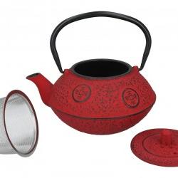 Ceainic din fontă cu sită 630 ml - decor roșu