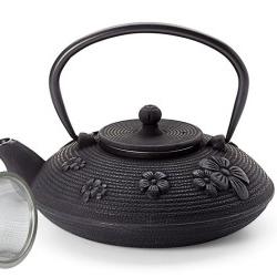 Ceainic din fontă cu sită 750 ml - decor negru