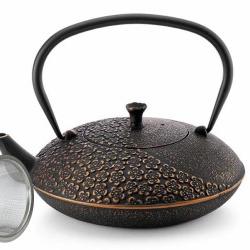 Ceainic din fontă cu sită 1100 ml - decor negru
