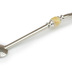 Bombilla inox cu decor din porțelan